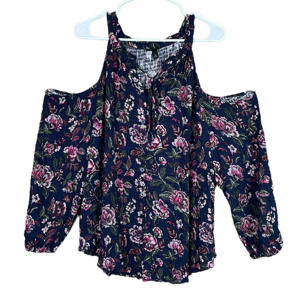 Torrid Crinkle Gauze Cold Shoulder Tie-Front Top Floral Size 2 2X - Picture 1 of 11
